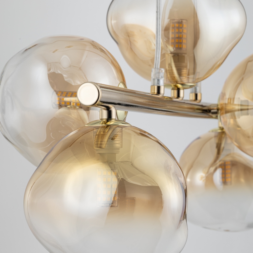 Brilagi - Pendellampa på vajer VULCANO 5xG9/8W/230V guld/rökig beige