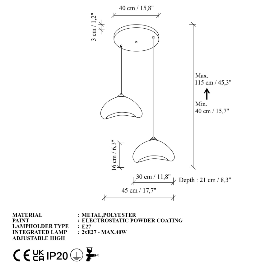 Brilagi - Pendellampa på vajer WABI SABI 2xE27/40W/230V Ø45 cm vit