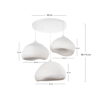 Brilagi - Pendellampa WABI SABI med kabel 3xE27/40W/230V Ø 82 cm vit