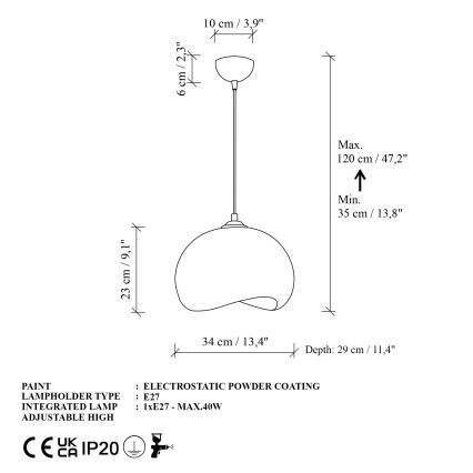 Brilagi - Pendellampa WABI SABI på sladd 1xE27/40W/230V, Ø 34 cm, vit