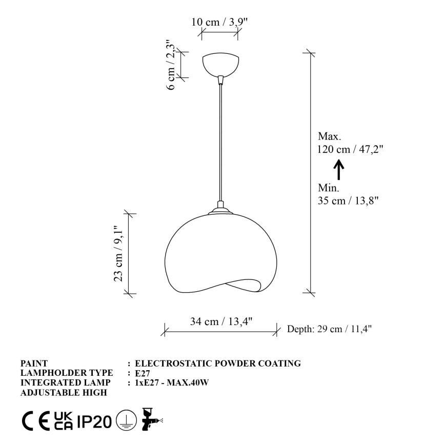 Brilagi - Pendellampa WABI SABI på sladd 1xE27/40W/230V, Ø 34 cm, vit