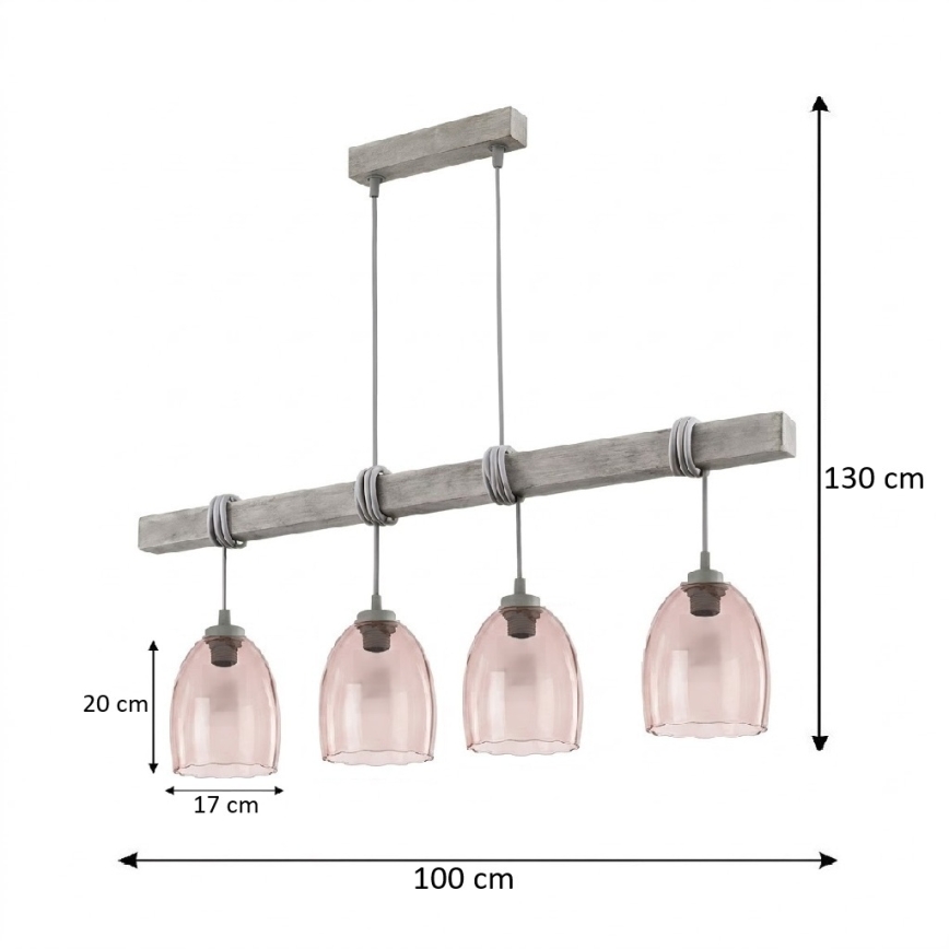 BRILAGI - Pendellampa med kabel WOOD GLASS 4xE27/60W/230V furu/grå/rökig beige