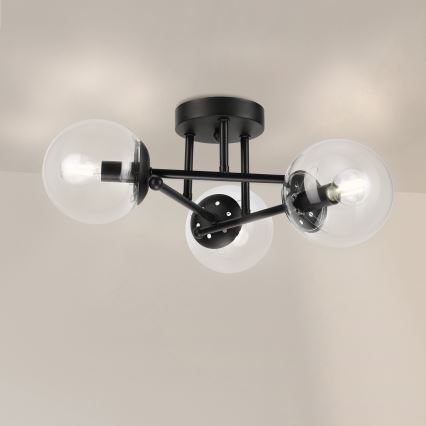 Brilagi - Plafond MALIVA 3xE14/15W/230V svart/klarglas