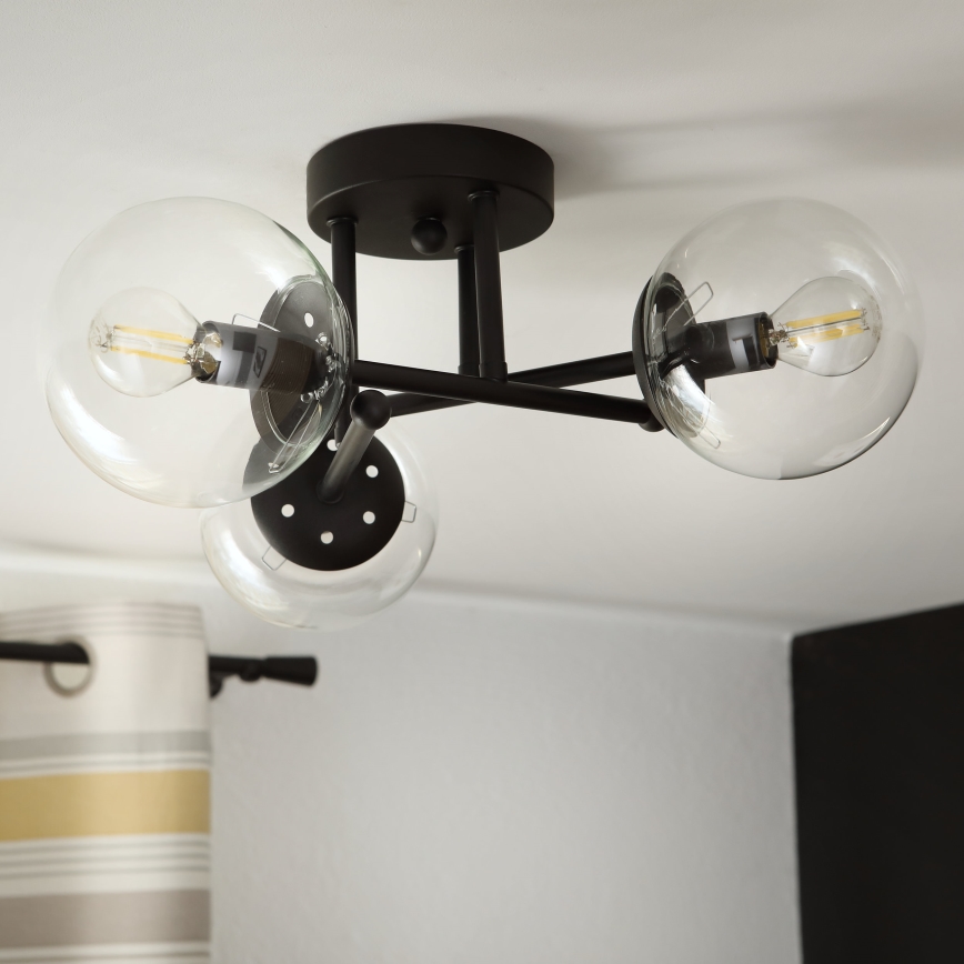 Brilagi - Plafond MALIVA 3xE14/15W/230V svart/klarglas