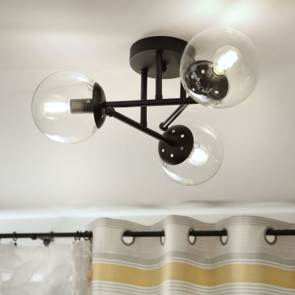 Brilagi - Plafond MALIVA 3xE14/15W/230V svart/klarglas