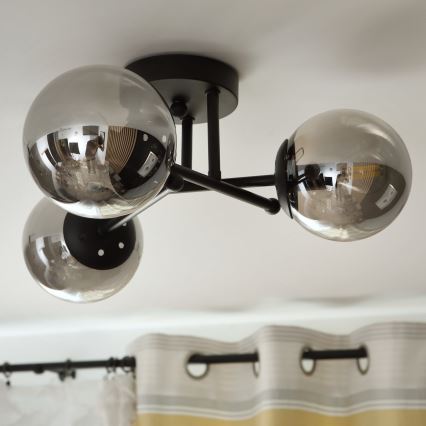 Brilagi - Plafondlampa MALIVA 3xE14/15W/230V svart/rökfärgad