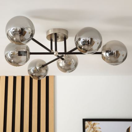 Brilagi - Plafondlampa MALIVA 6xE14/15W/230V matt krom/rökfärgad