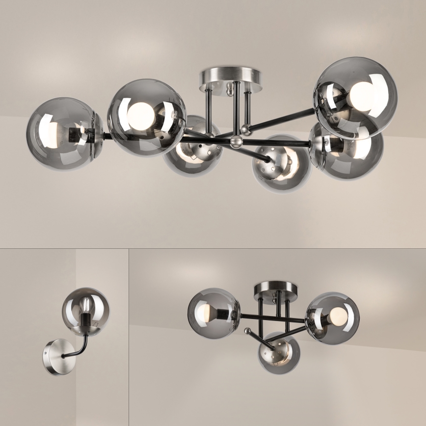 Brilagi - Plafondlampa MALIVA 6xE14/15W/230V matt krom/rökfärgad