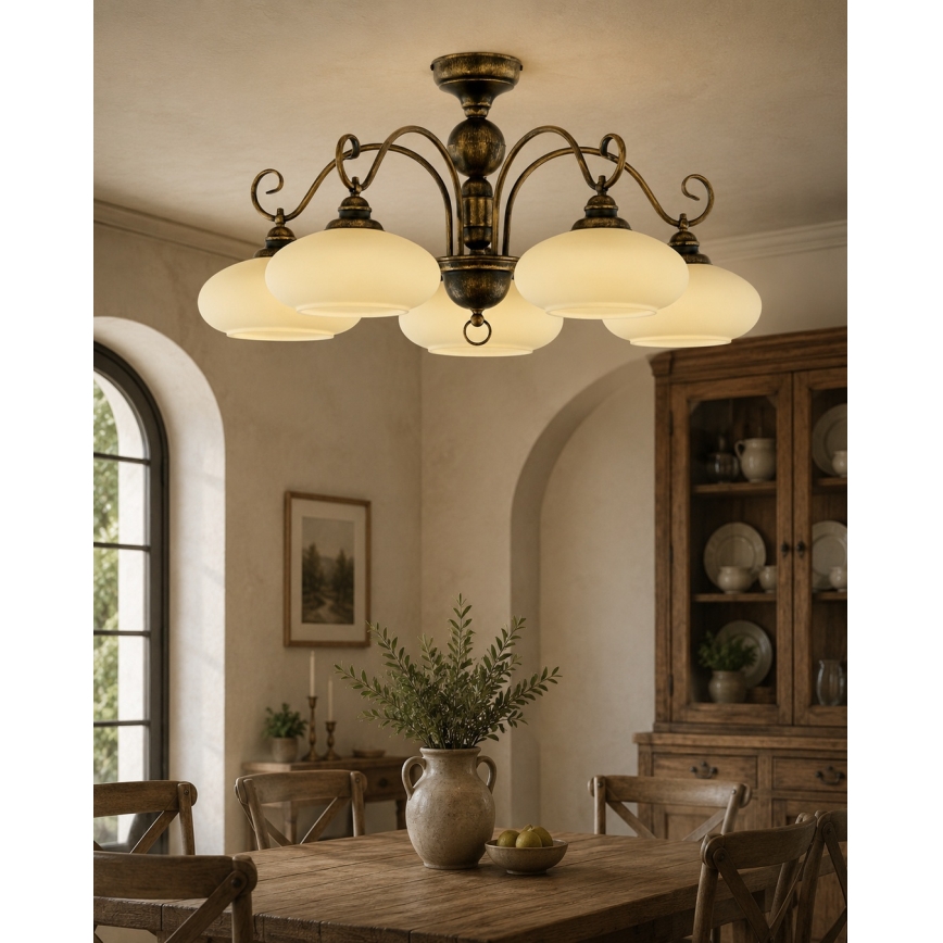 BRILAGI - Plafondlampa MOLLERO 5xE27/15W/230V Ø 84 cm brons/patina