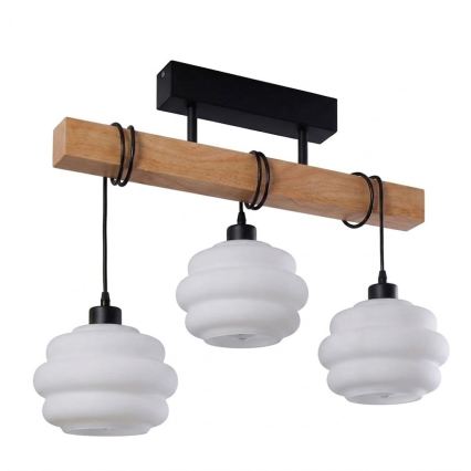 BRILAGI - Plafondlampa WOOD GLASS 3xE27/60W/230V furu/svart/vit