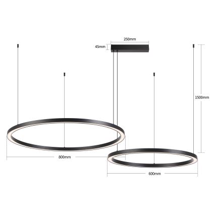 Brilagi - Dimbart LED-takpendel på vajer PORTOFINO LED/98W/230V 3000-6000K svart + fjärrkontroll