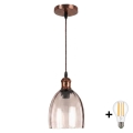 BRILAGI - RETRO GLASS LED-hänglampa på vajer 1xE27/60W/230V Ø 17 cm, koppar/rökbeige