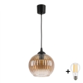 BRILAGI - RETRO GLASS LED-pendel med sladd 1xE27/60W/230V Ø 18 cm svart/rökbrun