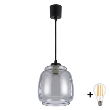 BRILAGI - RETRO GLASS LED-pendel på sladd, 1x E27/60W/230V, Ø 26 cm, svart/rökgrå