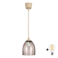 BRILAGI - RETRO GLASS LED-pendellampa på sladd 1xE27/60W/230V Ø 17 cm beige/rökbeige