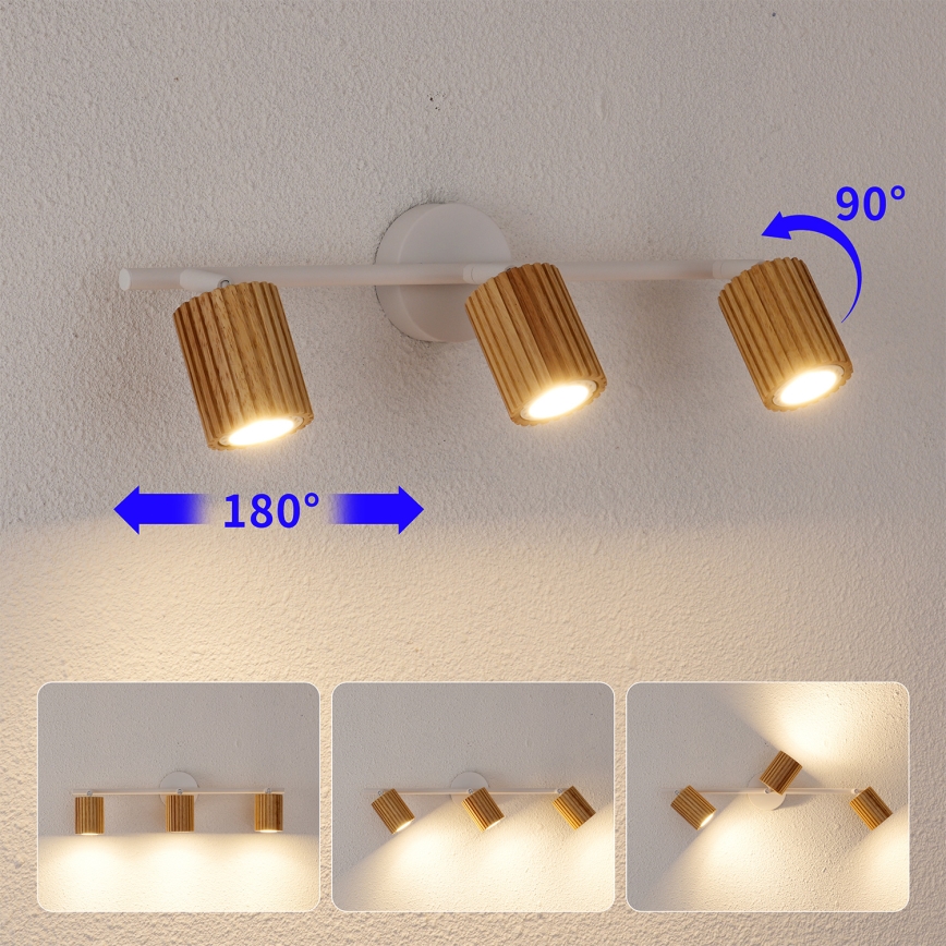 Brilagi - Spotarmatur MODERN WOOD 3xGU10/8W/230V trä/vit