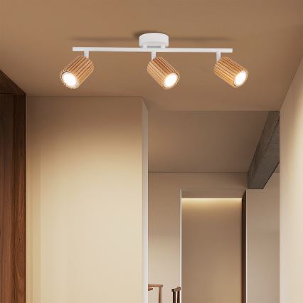 Brilagi - Spotarmatur MODERN WOOD 3xGU10/8W/230V trä/vit