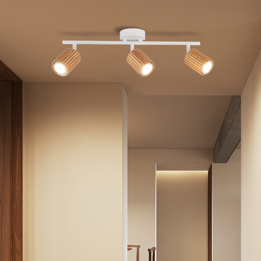 Brilagi - Spotarmatur MODERN WOOD 3xGU10/8W/230V trä/vit