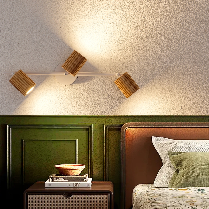 Brilagi - Spotarmatur MODERN WOOD 3xGU10/8W/230V trä/vit