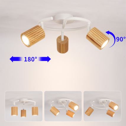 Brilagi - Spotarmatur MODERN WOOD 3xGU10/8W/230V trä/vit