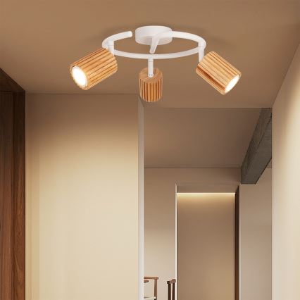 Brilagi - Spotarmatur MODERN WOOD 3xGU10/8W/230V trä/vit