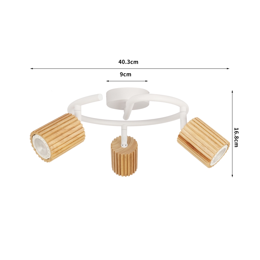 Brilagi - Spotarmatur MODERN WOOD 3xGU10/8W/230V trä/vit
