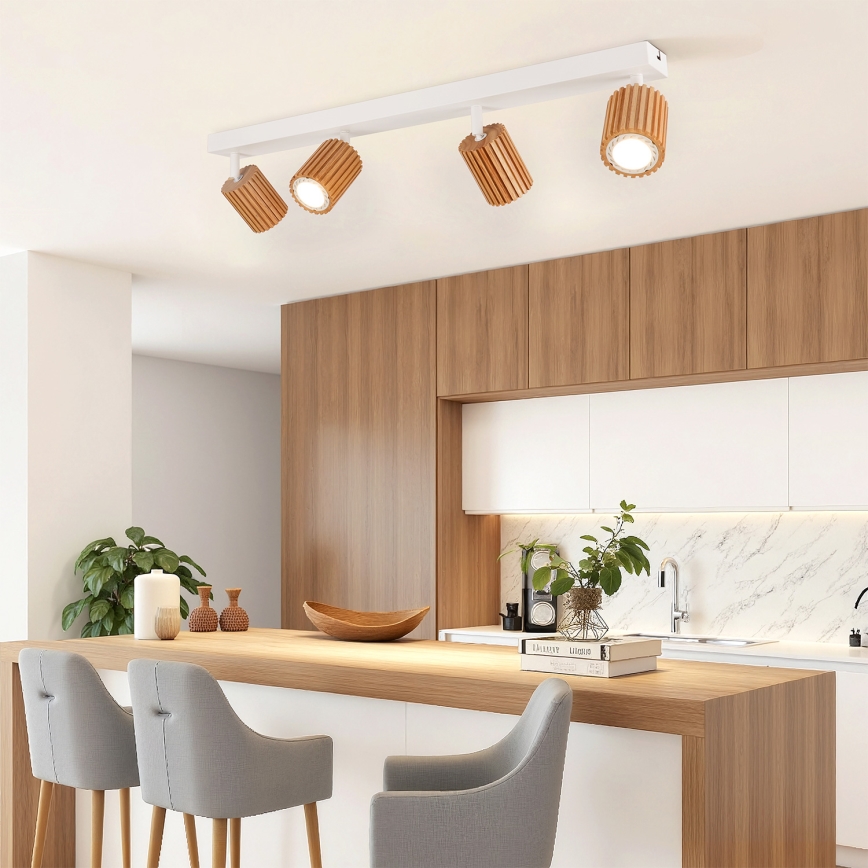 Brilagi - Spotarmatur MODERN WOOD 4xGU10/8W/230V gummiträ/vit