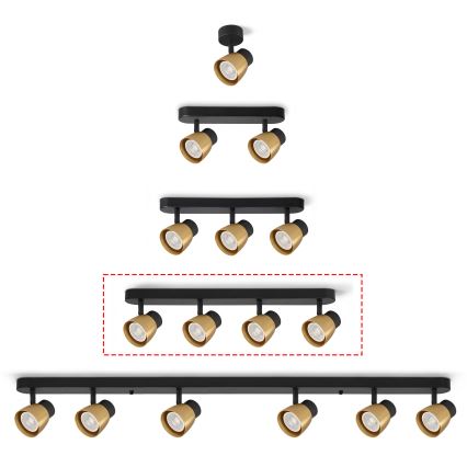 Brilagi - Spotarmatur NUGGET 4xGU10/30W/230V svart/guld