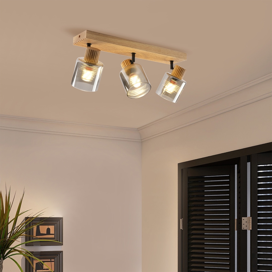 Brilagi - Spotbelysning HYGGE 3xE14/15W/230V trä/rökfärgad