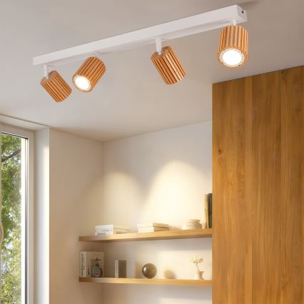 Brilagi - Spotbelysning MODERN WOOD 4xGU10/8W/230V trä/vit