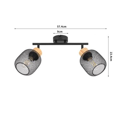 Brilagi - Spotlampa BASKLITE 2xE27/15W/230V trä/svart