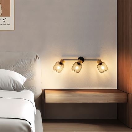 Brilagi - Spotlampa BASKLITE 3xE27/15W/230V gummiträ/svart