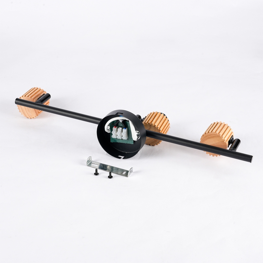 Brilagi - Spotlampa BASKLITE 3xE27/15W/230V gummiträ/svart