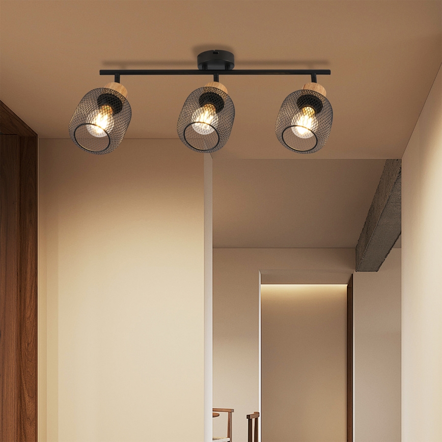 Brilagi - Spotlampa BASKLITE 3xE27/15W/230V trä/svart