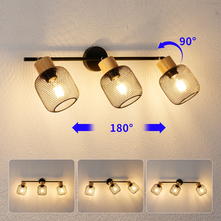Brilagi - Spotlampa BASKLITE 3xE27/15W/230V trä/svart