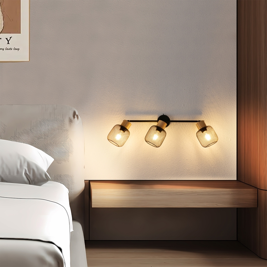 Brilagi - Spotlampa BASKLITE 3xE27/15W/230V trä/svart