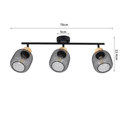 Brilagi - Spotlampa BASKLITE 3xE27/15W/230V trä/svart