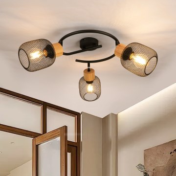 Brilagi - Spotlampa BASKLITE 3xE27/15W/230V trä/svart