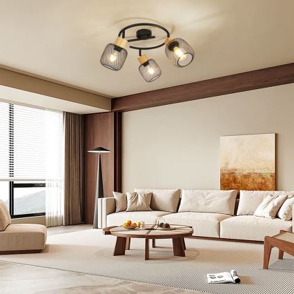 Brilagi - Spotlampa BASKLITE 3xE27/15W/230V trä/svart