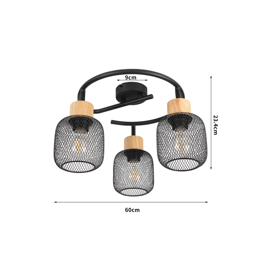 Brilagi - Spotlampa BASKLITE 3xE27/15W/230V trä/svart