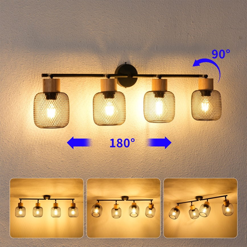 Brilagi - Spotlampa BASKLITE 4xE27/15W/230V trä/svart