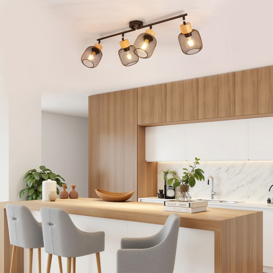 Brilagi - Spotlampa BASKLITE 4xE27/15W/230V trä/svart