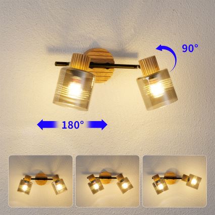 Brilagi - Spotlampa HYGGE 2xE14/15W/230V gummiträ/rökfärgad