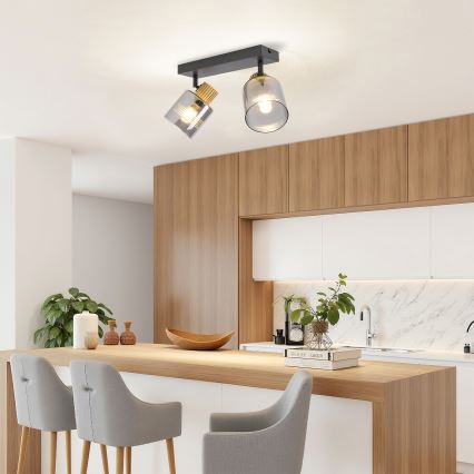 Brilagi - Spotlampa HYGGE 2xE14/15W/230V svart/rökfärgad