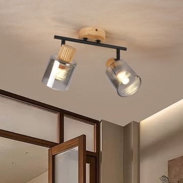 Brilagi - Spotlampa HYGGE 2xE14/15W/230V trä/röktonad