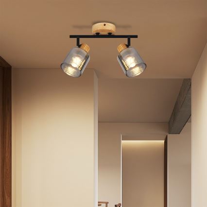 Brilagi - Spotlampa HYGGE 2xE14/15W/230V trä/röktonad