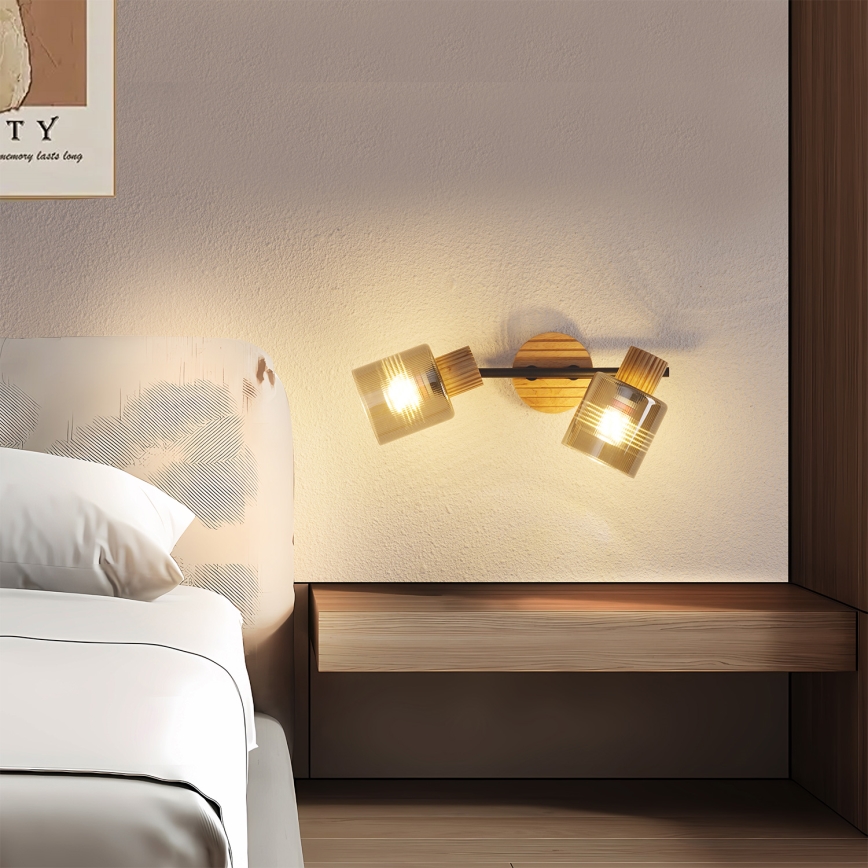 Brilagi - Spotlampa HYGGE 2xE14/15W/230V trä/röktonad