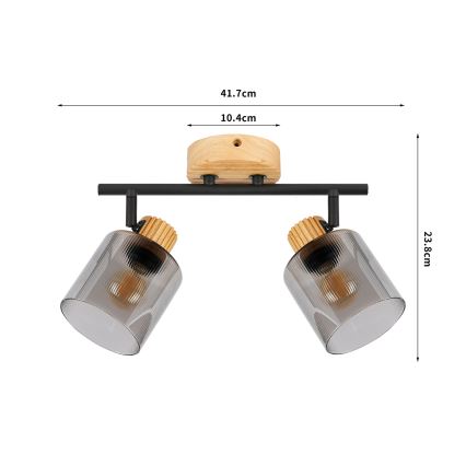 Brilagi - Spotlampa HYGGE 2xE14/15W/230V trä/röktonad
