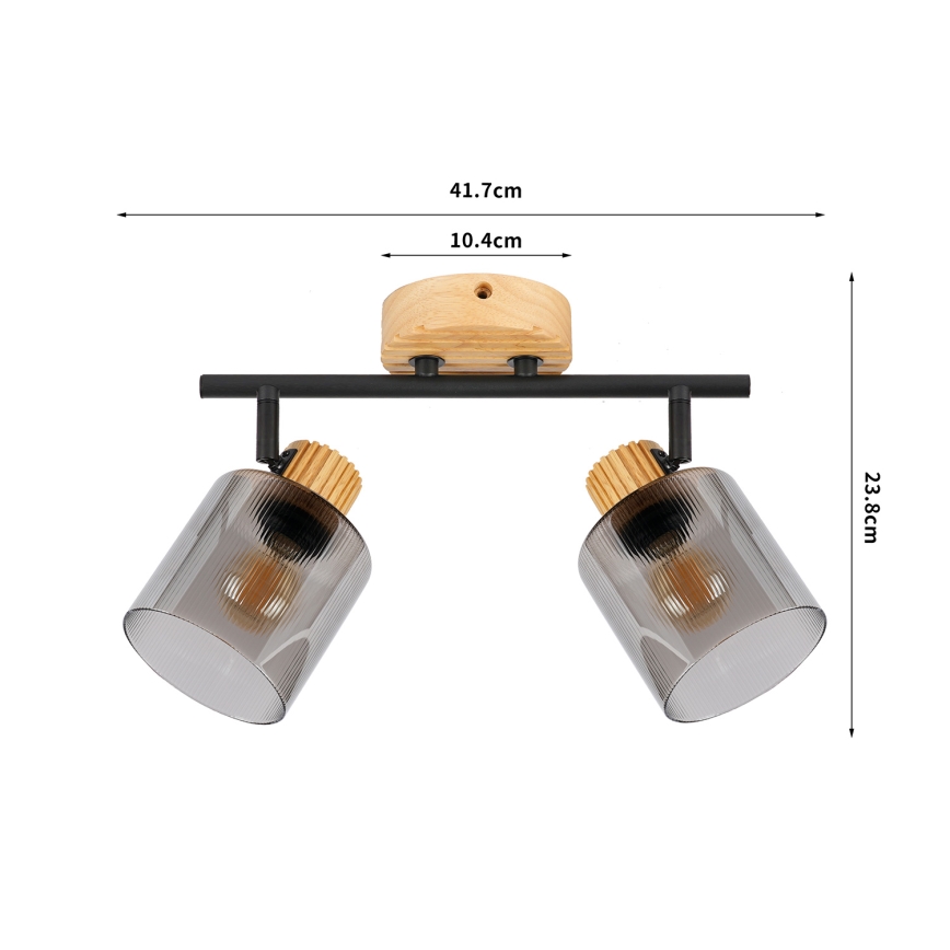 Brilagi - Spotlampa HYGGE 2xE14/15W/230V trä/röktonad