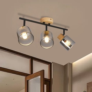 Brilagi - Spotlampa HYGGE 3xE14/15W/230V trä/rökfärgad